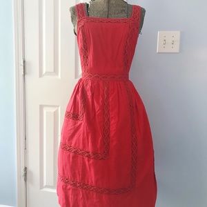 Retro-inspired apron wrap dress w/ crochet inlays